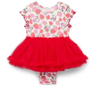 Disney Minnie Mouse Baby Dress with Strawberry Accents & Tulle Skirt SIZE 0-3 MO